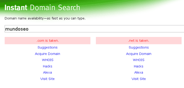 Interface instant domain search - analisador de nomes de domínio