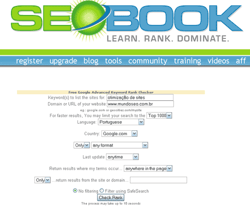 Interface seobook- ferramenta grátis SEO - foto